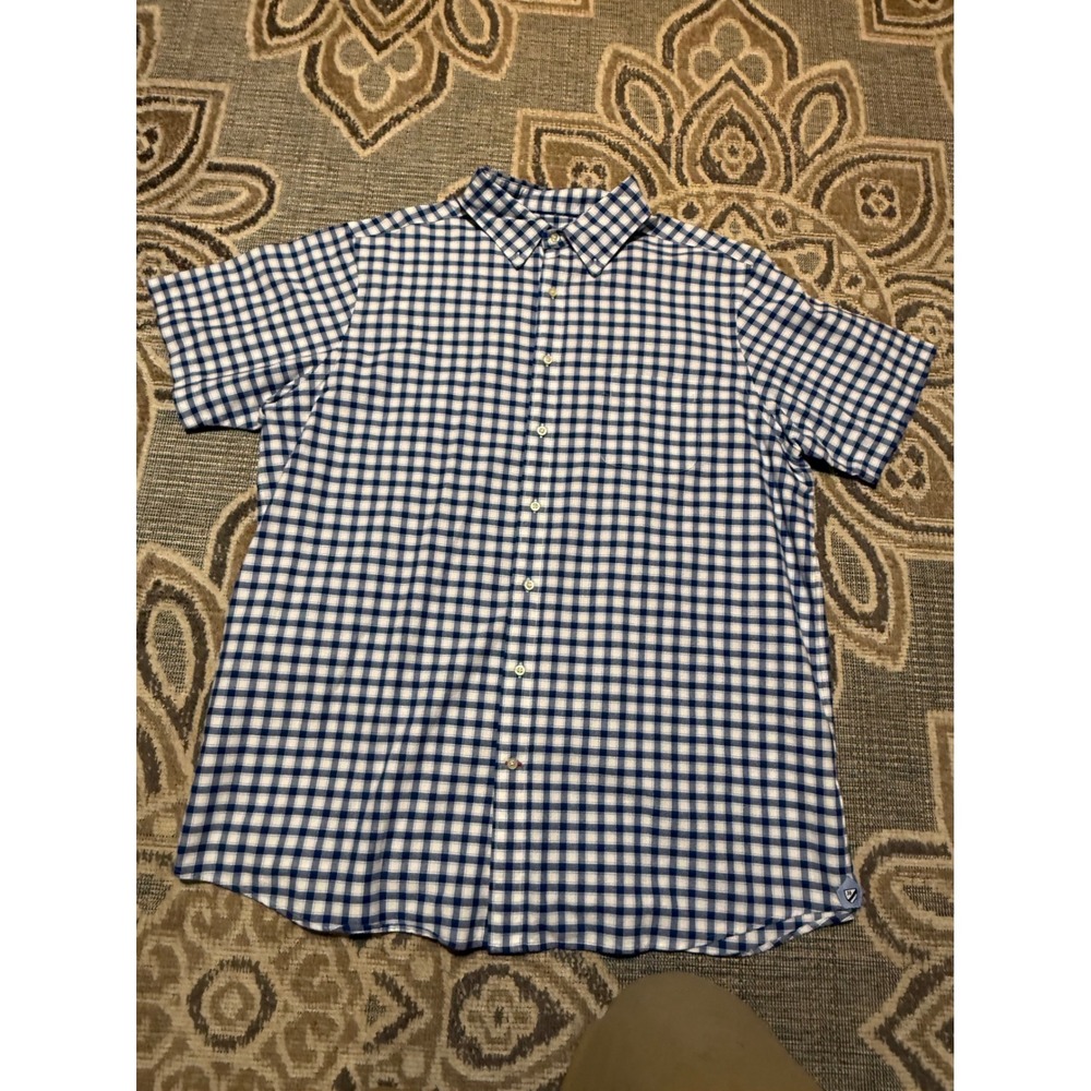 Cremieux Classics Mens 2XT Blue White Gingham Short Sleeve Button Down Shirt